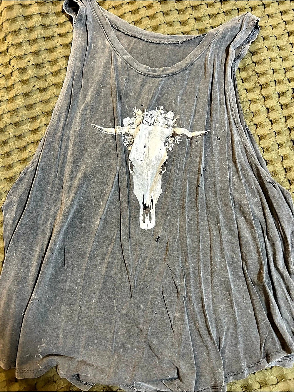 Grayson Threads Mineral Wash Boho Cow Skull Graphic Tank Top Cow Skull Tank Top